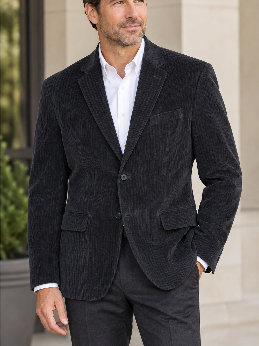 Vintage Dockers Black Corduroy Blazer 48R Double Breasted Sport Jacket Textured